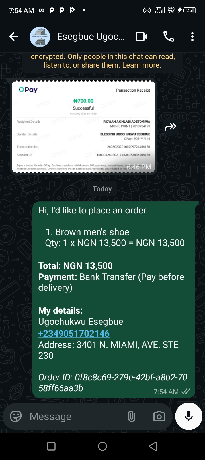 WhatsApp order message